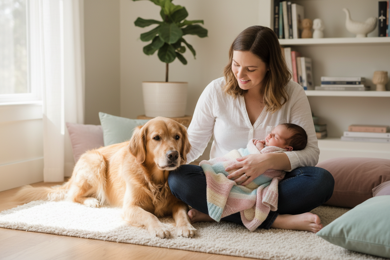 Mother Baby and Dog Hero